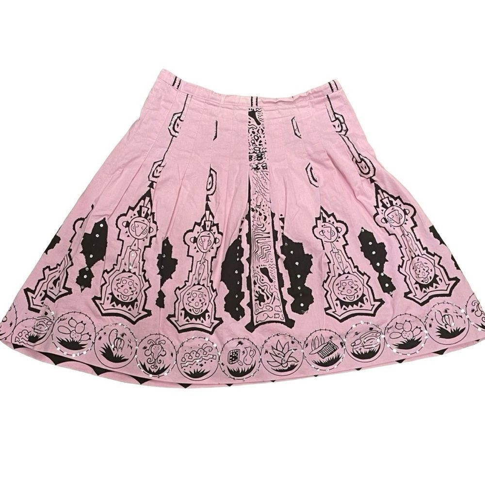 Andrew & Co. Baroque Design A-Line Skirt Black Pink with Silver Sequins Sz Small